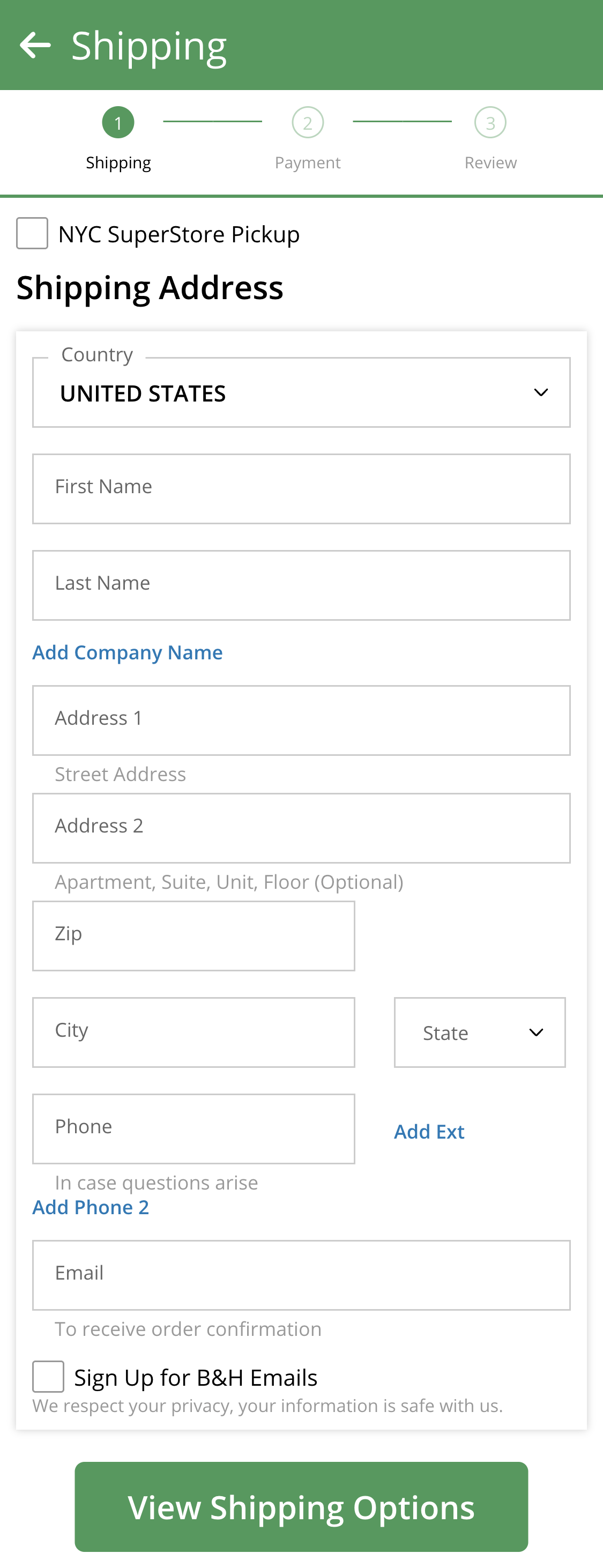 Mobile screenshot of B&H Photo