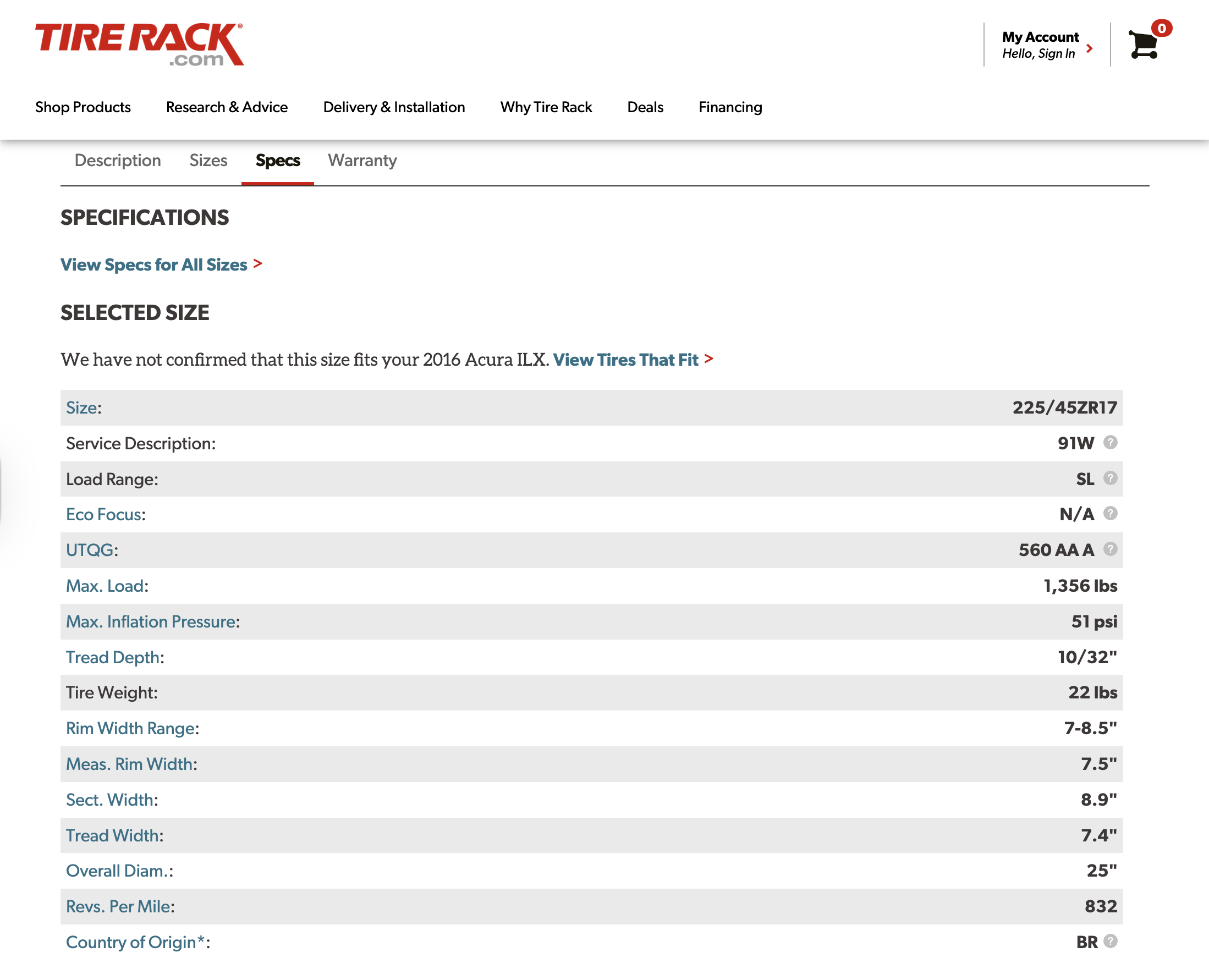 Desktop screenshot of Tire Rack