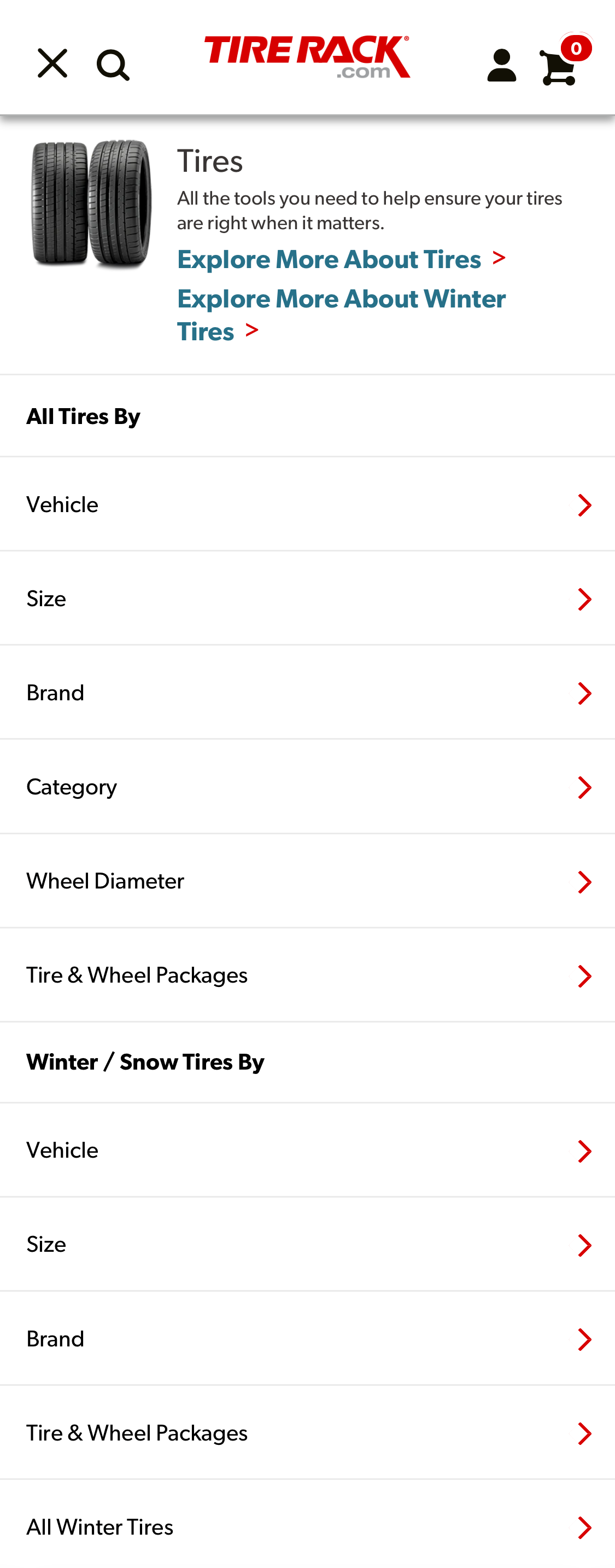 Mobile screenshot of Tire Rack