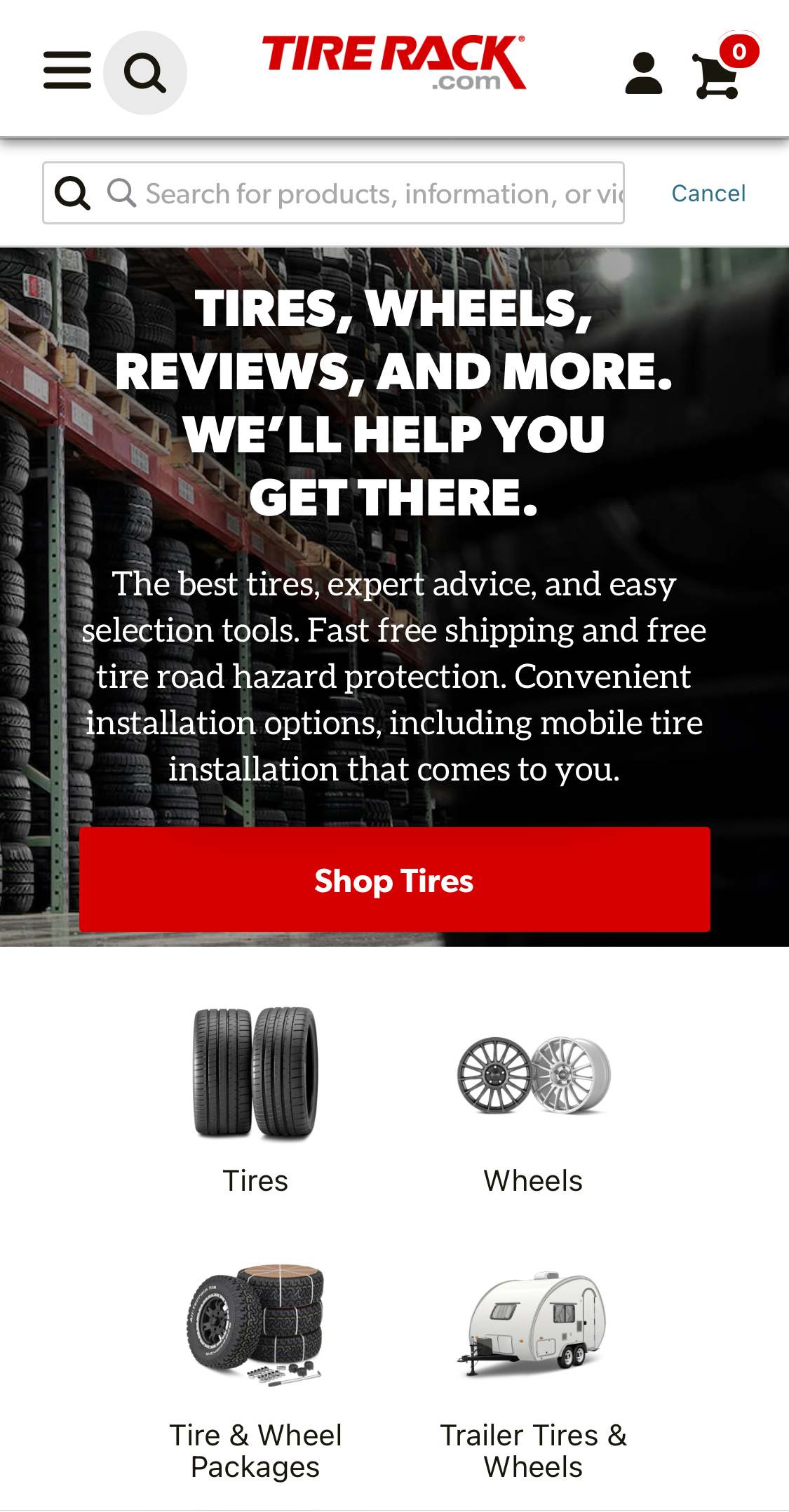 Mobile screenshot of Tire Rack