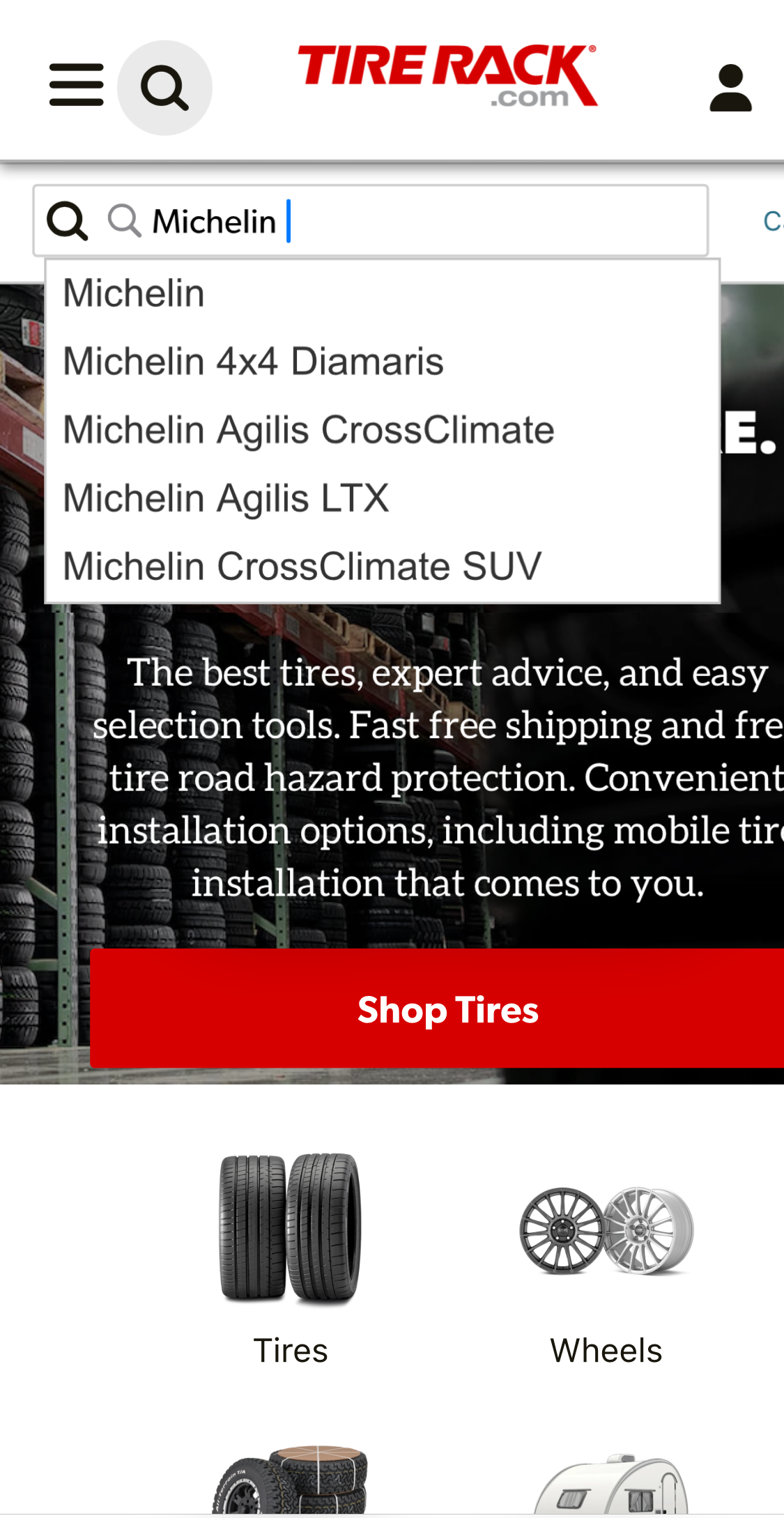 Mobile screenshot of Tire Rack