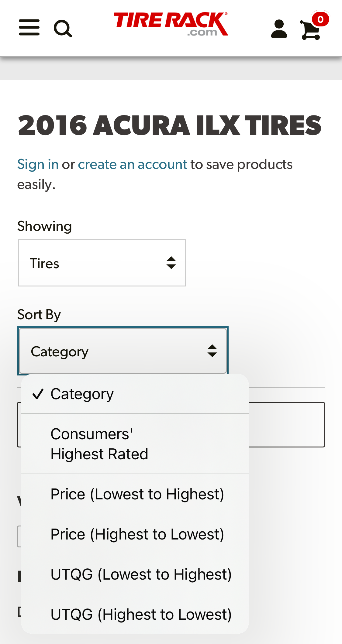 Mobile screenshot of Tire Rack