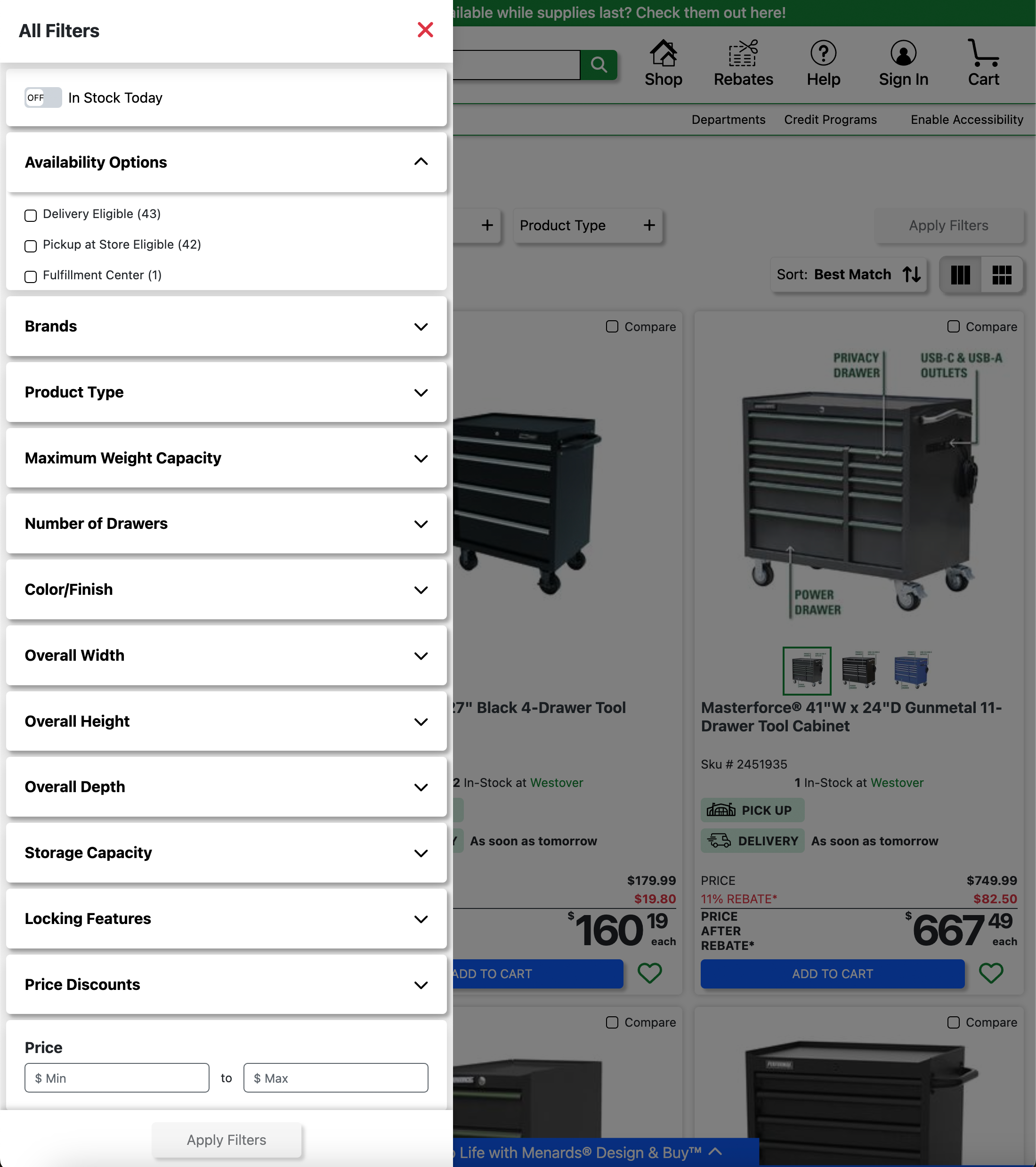 Desktop screenshot of Menards
