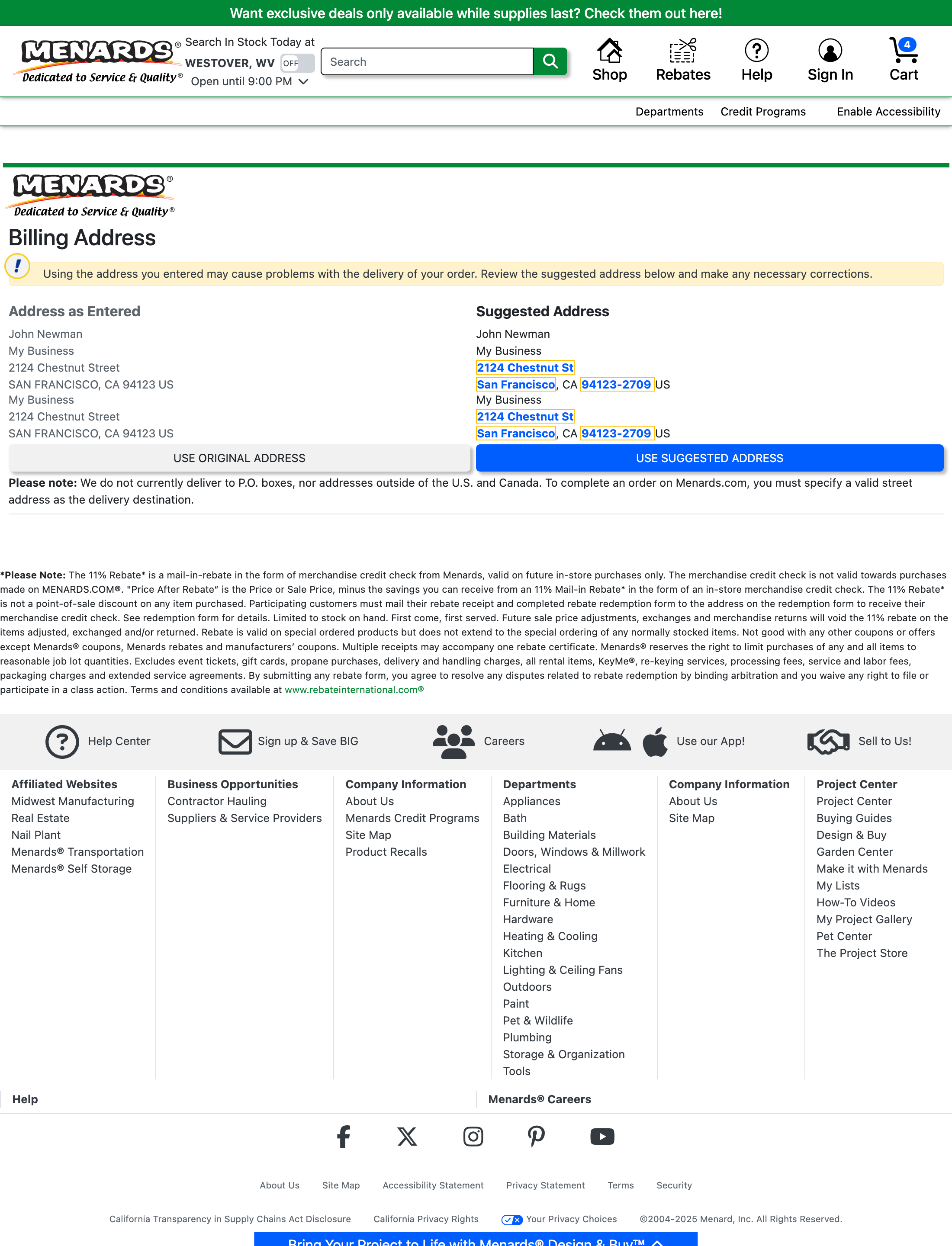 Desktop screenshot of Menards