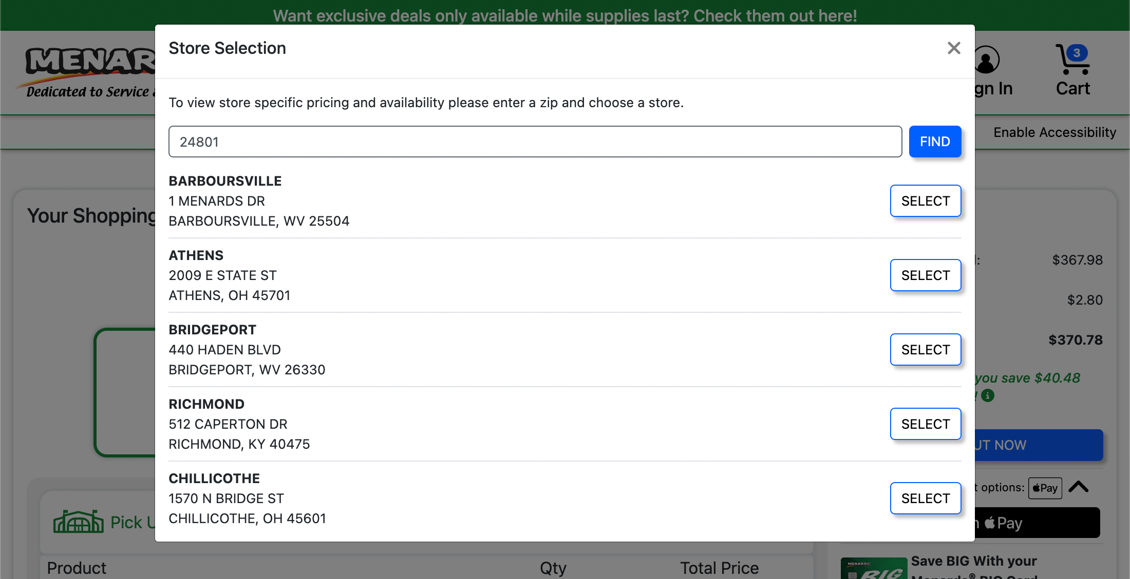 Desktop screenshot of Menards