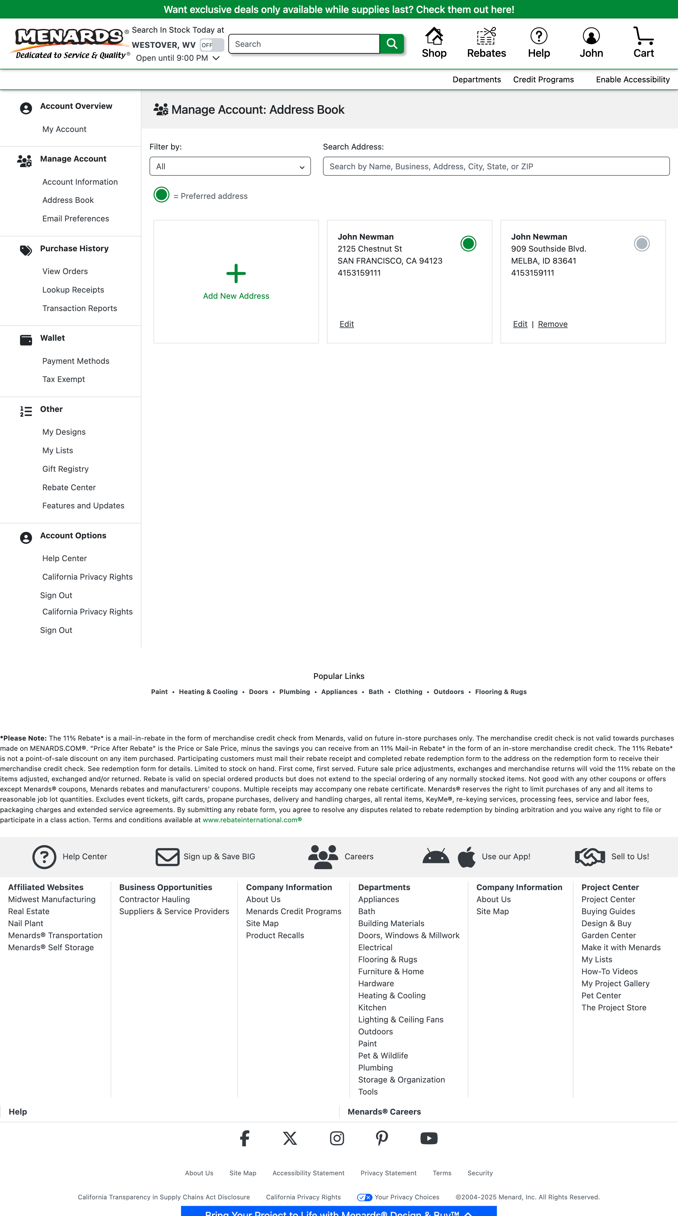 Desktop screenshot of Menards