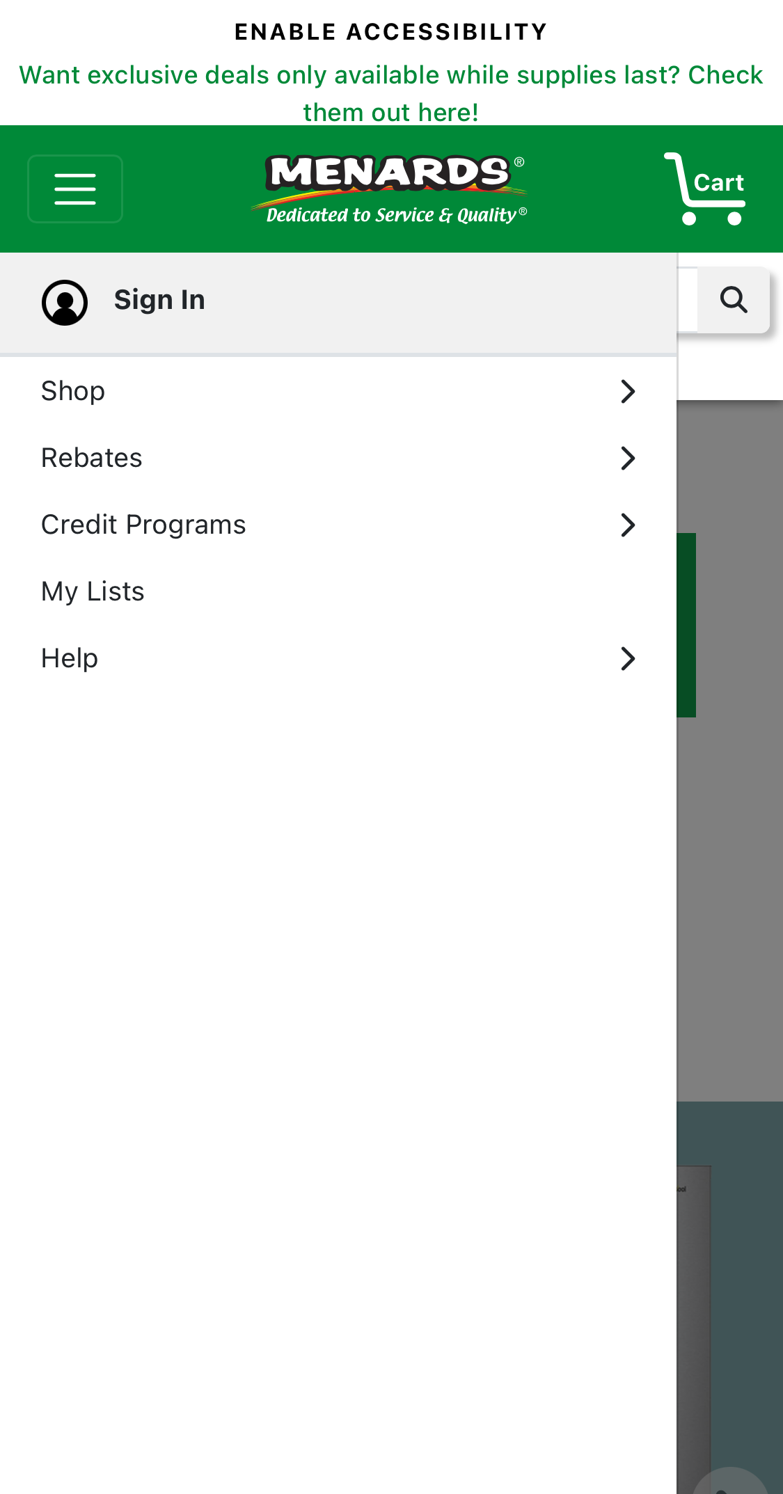 Mobile screenshot of Menards