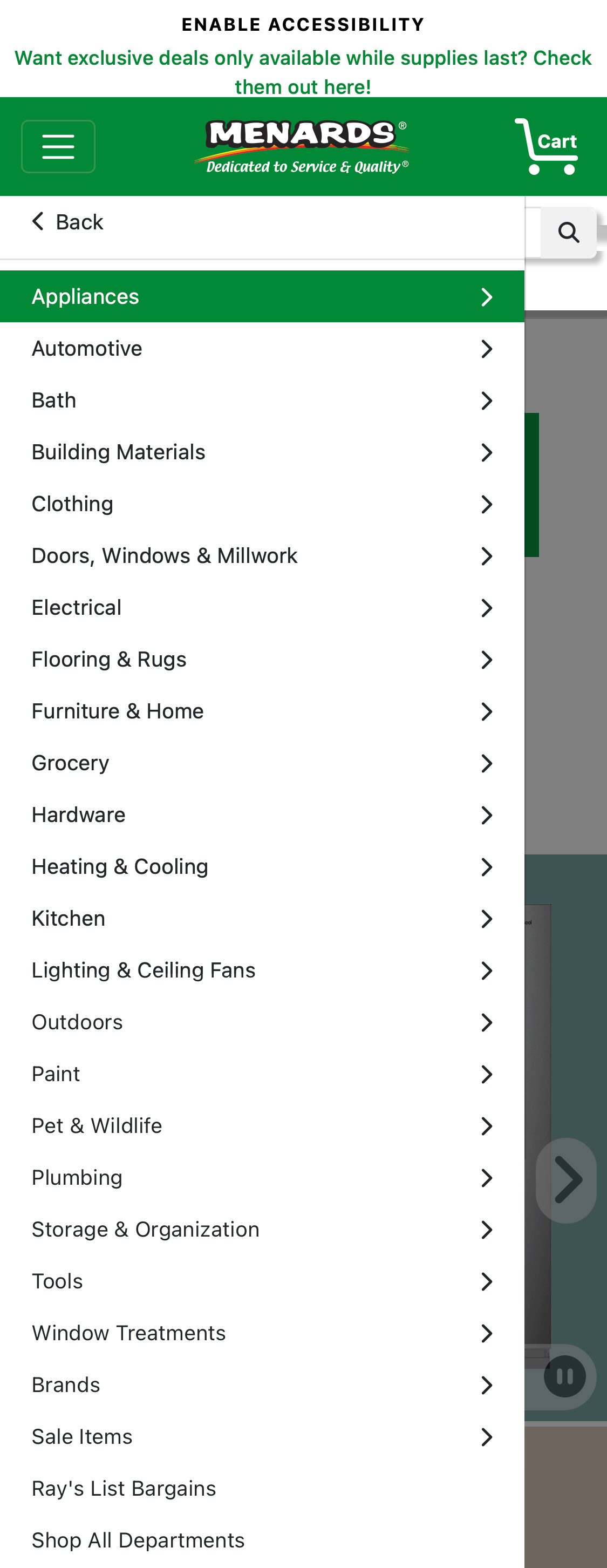 Mobile screenshot of Menards