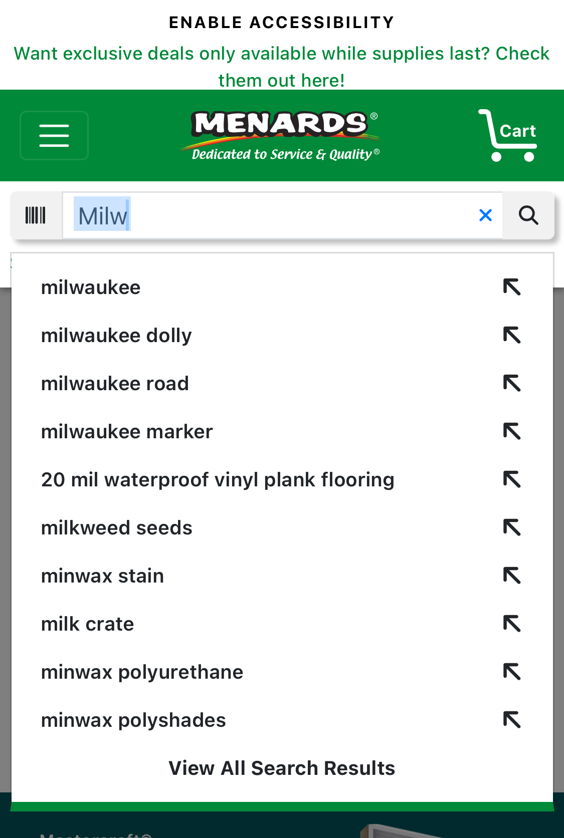 Mobile screenshot of Menards