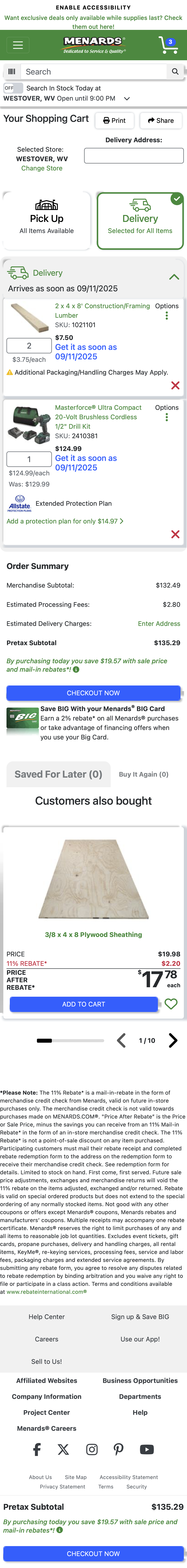 Mobile screenshot of Menards
