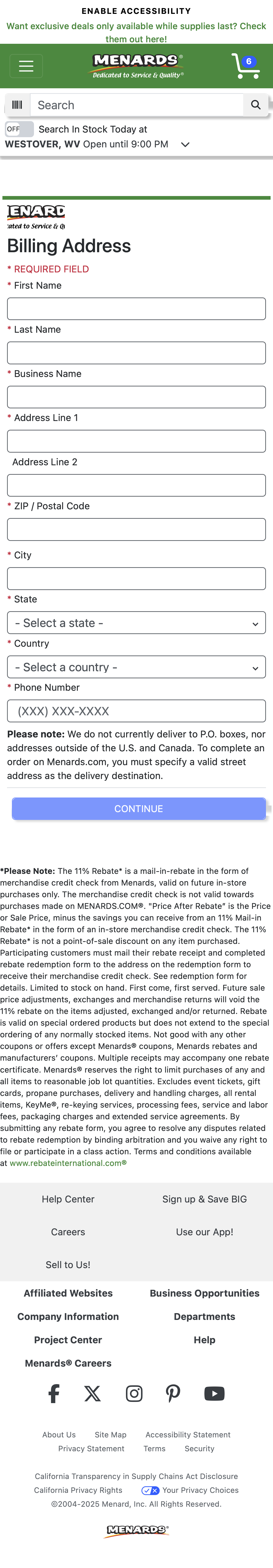 Mobile screenshot of Menards