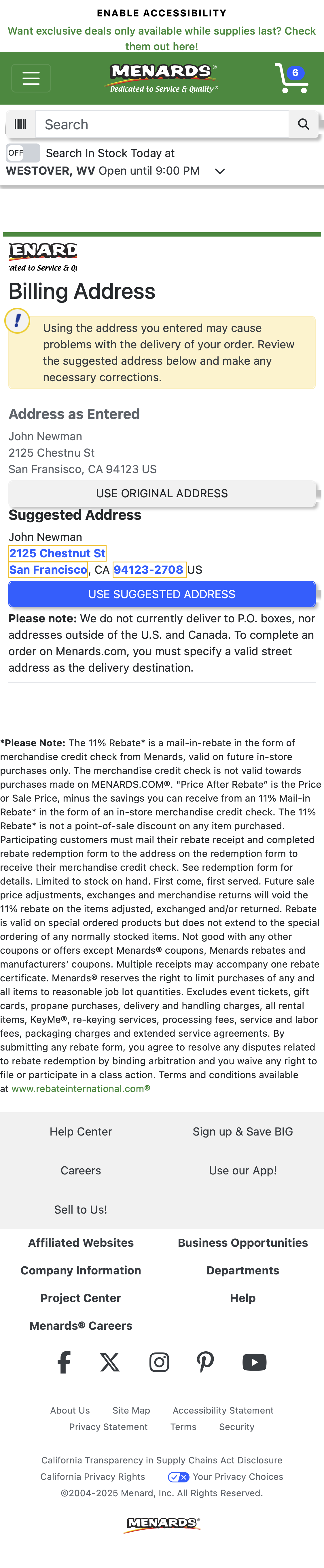 Mobile screenshot of Menards
