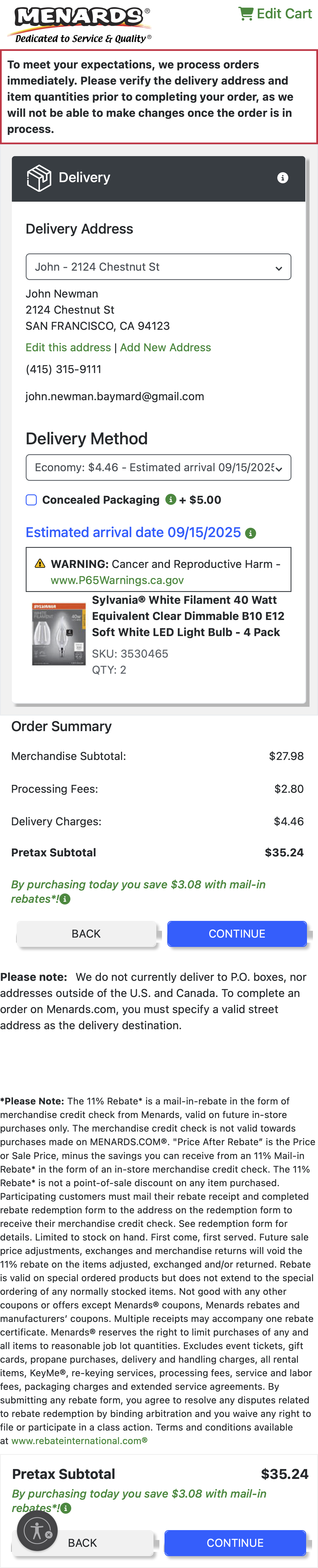 Mobile screenshot of Menards