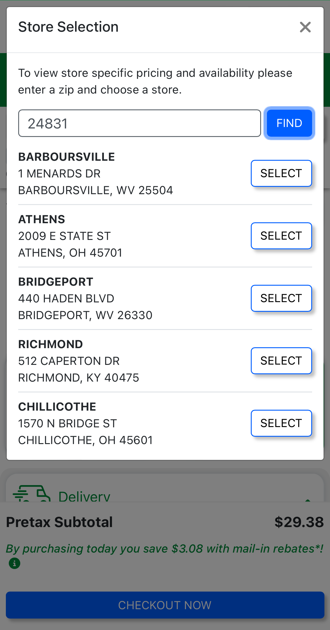 Mobile screenshot of Menards
