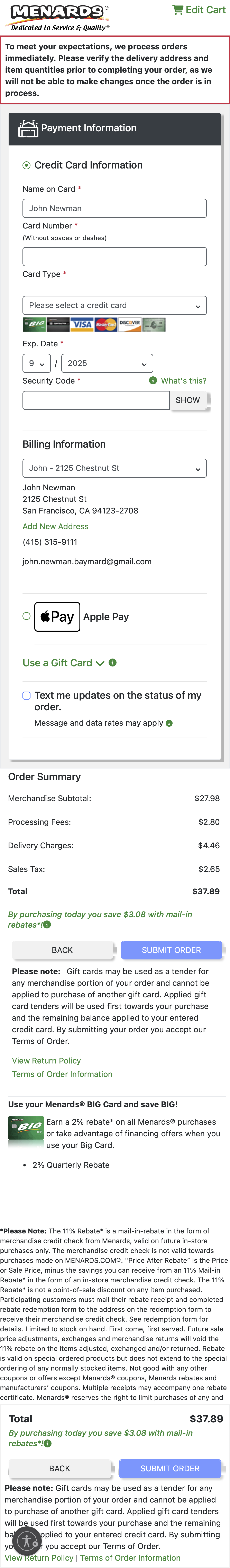 Mobile screenshot of Menards