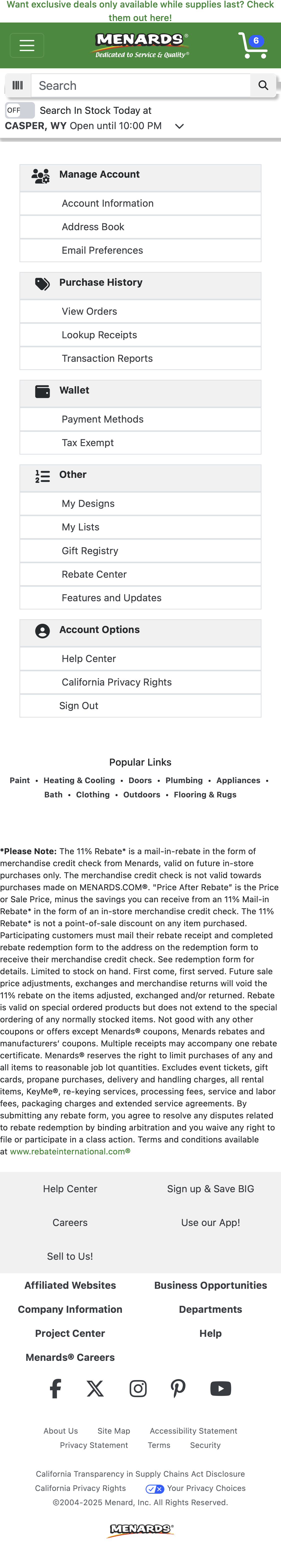 Mobile screenshot of Menards