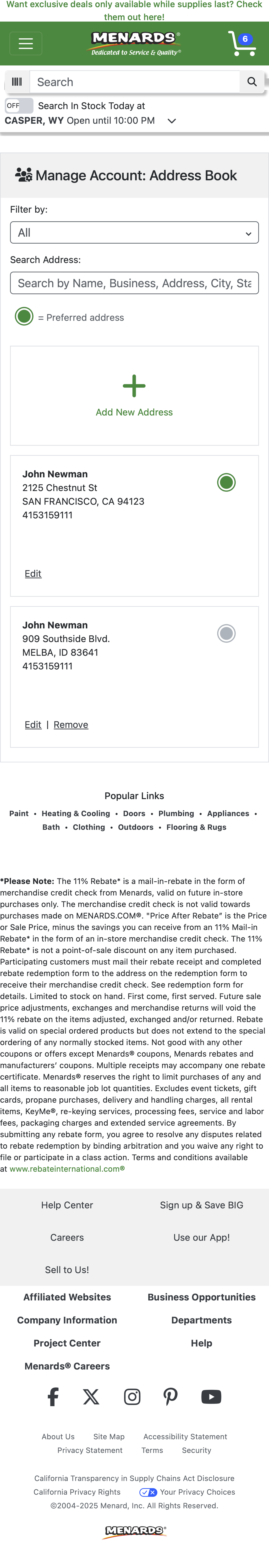 Mobile screenshot of Menards
