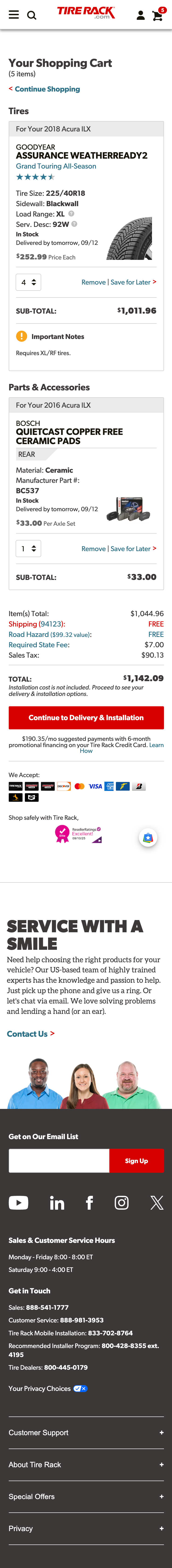 Mobile screenshot of Tire Rack