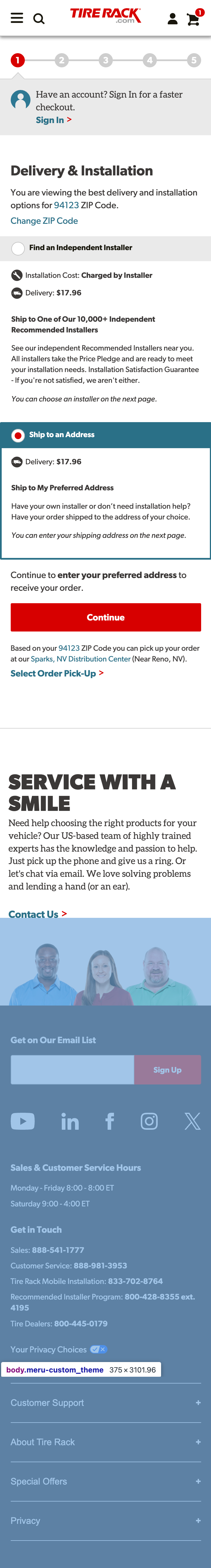 Mobile screenshot of Tire Rack