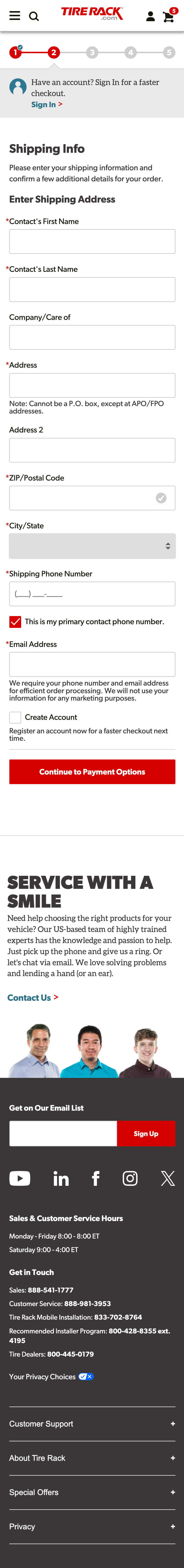 Mobile screenshot of Tire Rack