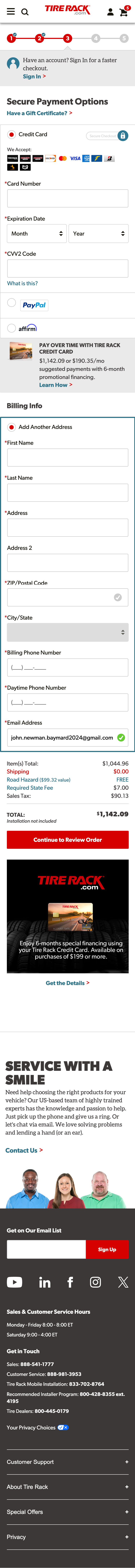 Mobile screenshot of Tire Rack