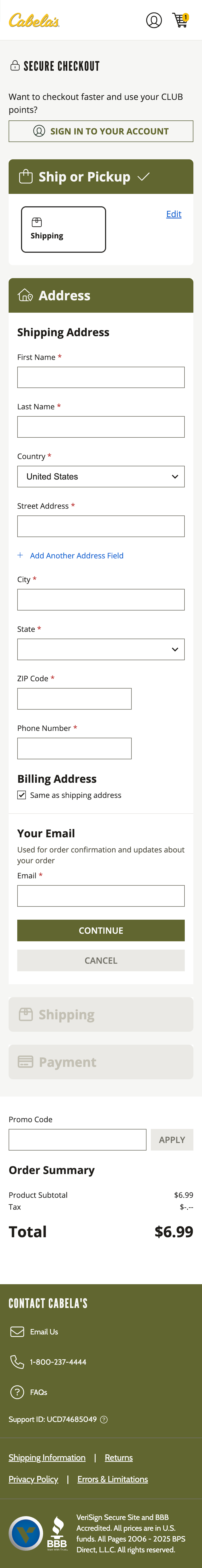 Mobile screenshot of Cabela’s