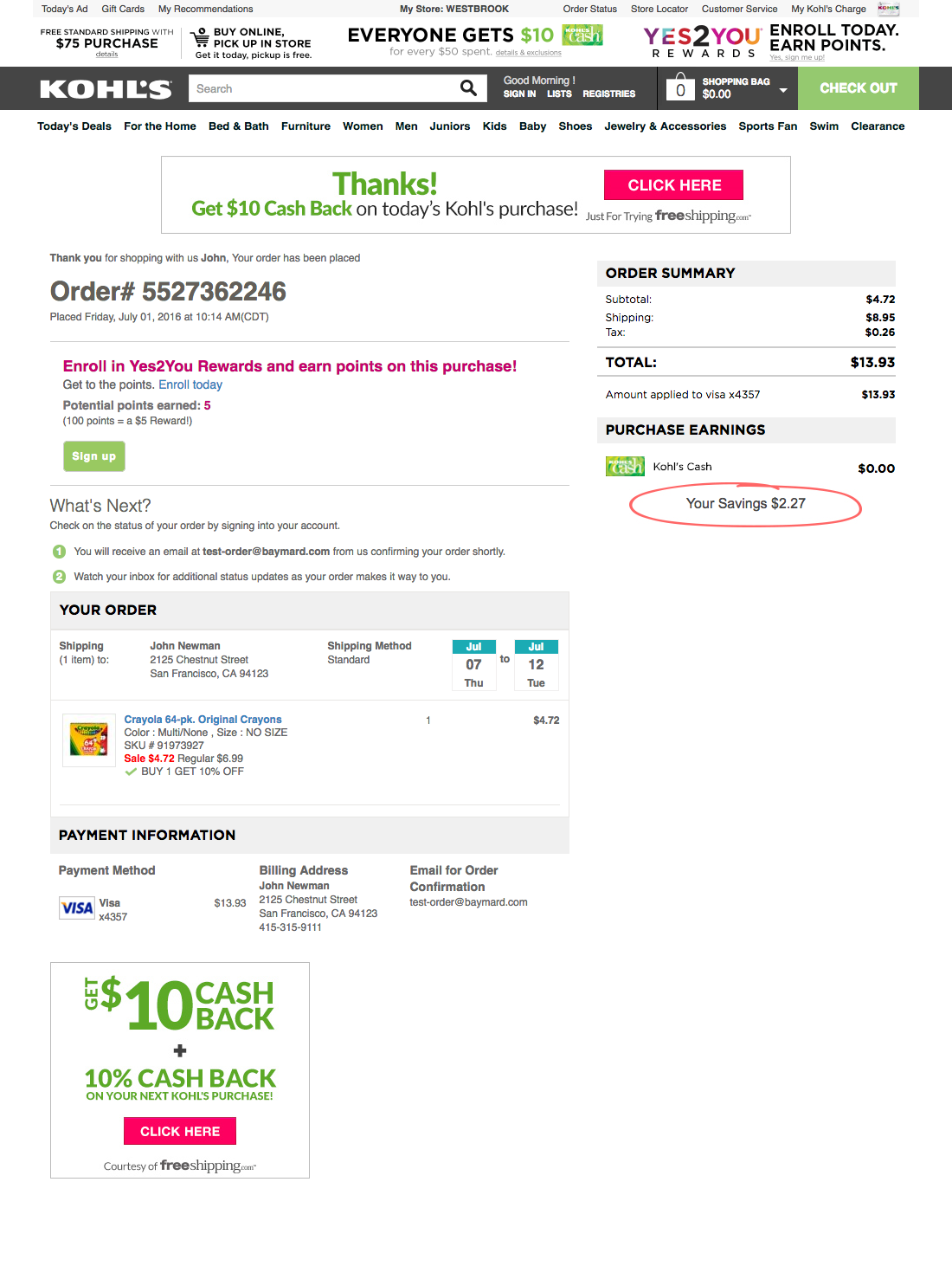 Kohl’s Receipt / Order Confirmation 306 of 311 Receipt / Order