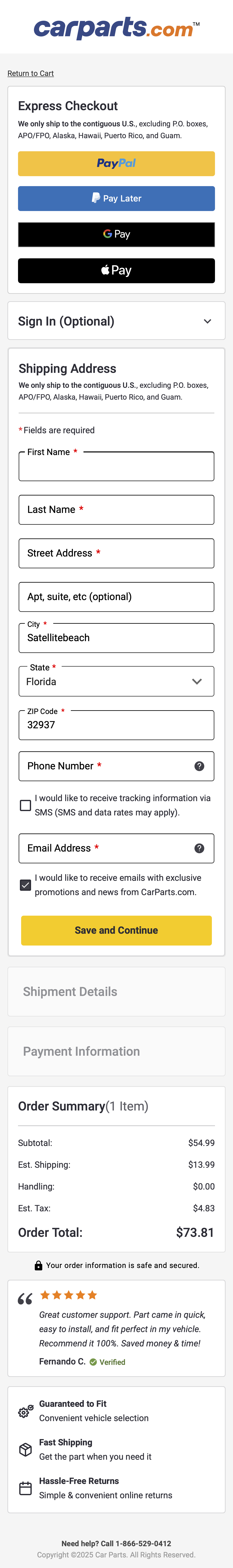 Mobile screenshot of CarParts.com