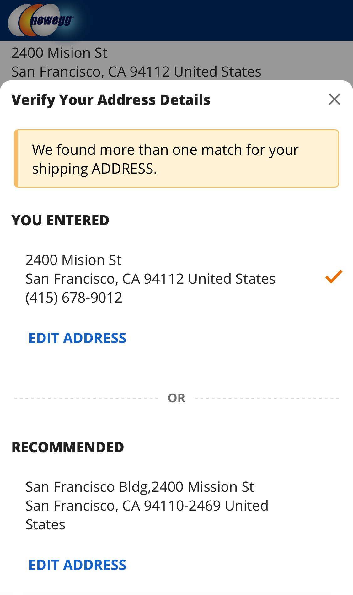 Mobile screenshot of Newegg
