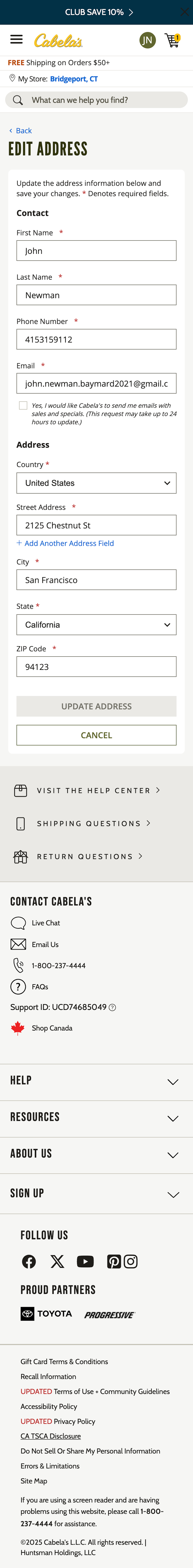 Mobile screenshot of Cabela’s