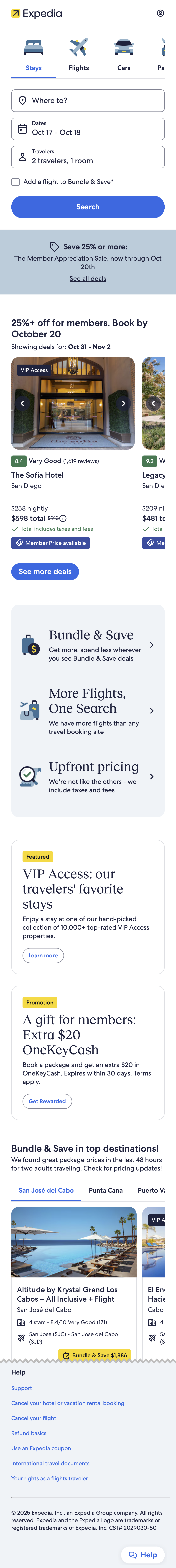Mobile screenshot of Expedia