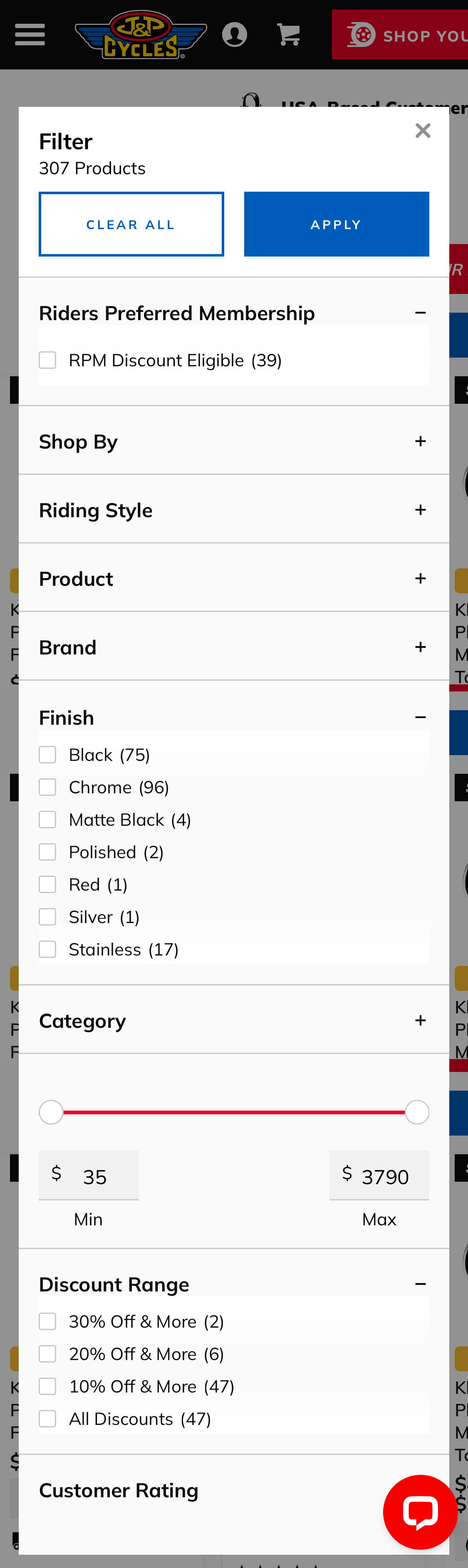 Mobile screenshot of J&P Cycles