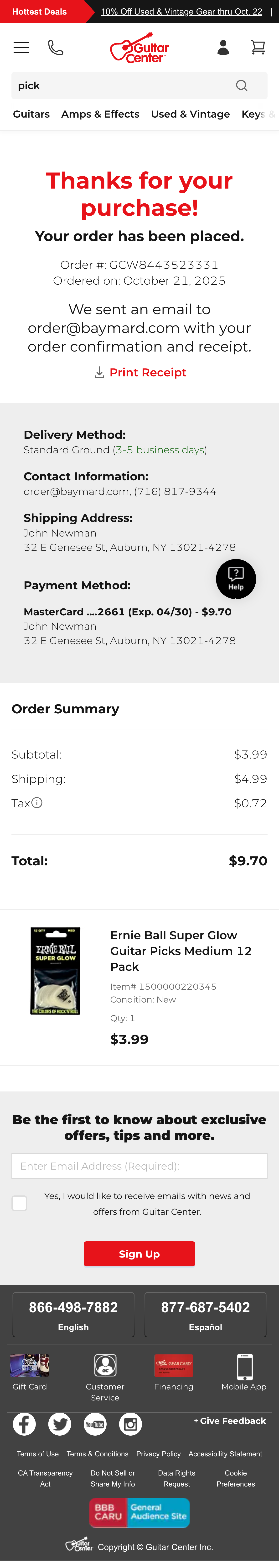 Mobile screenshot of Guitar Center