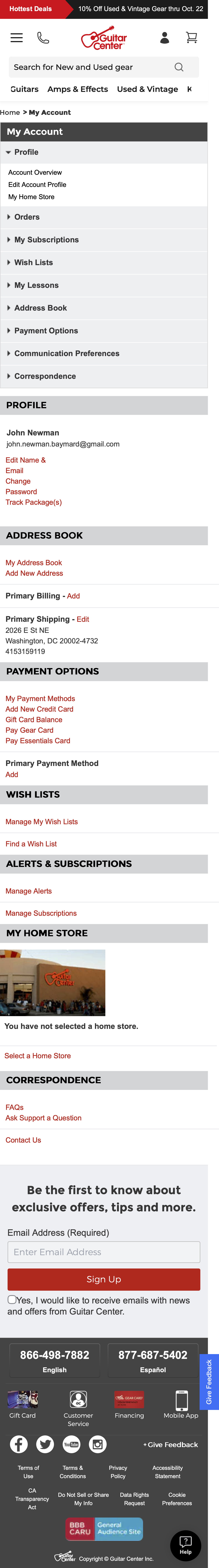 Mobile screenshot of Guitar Center