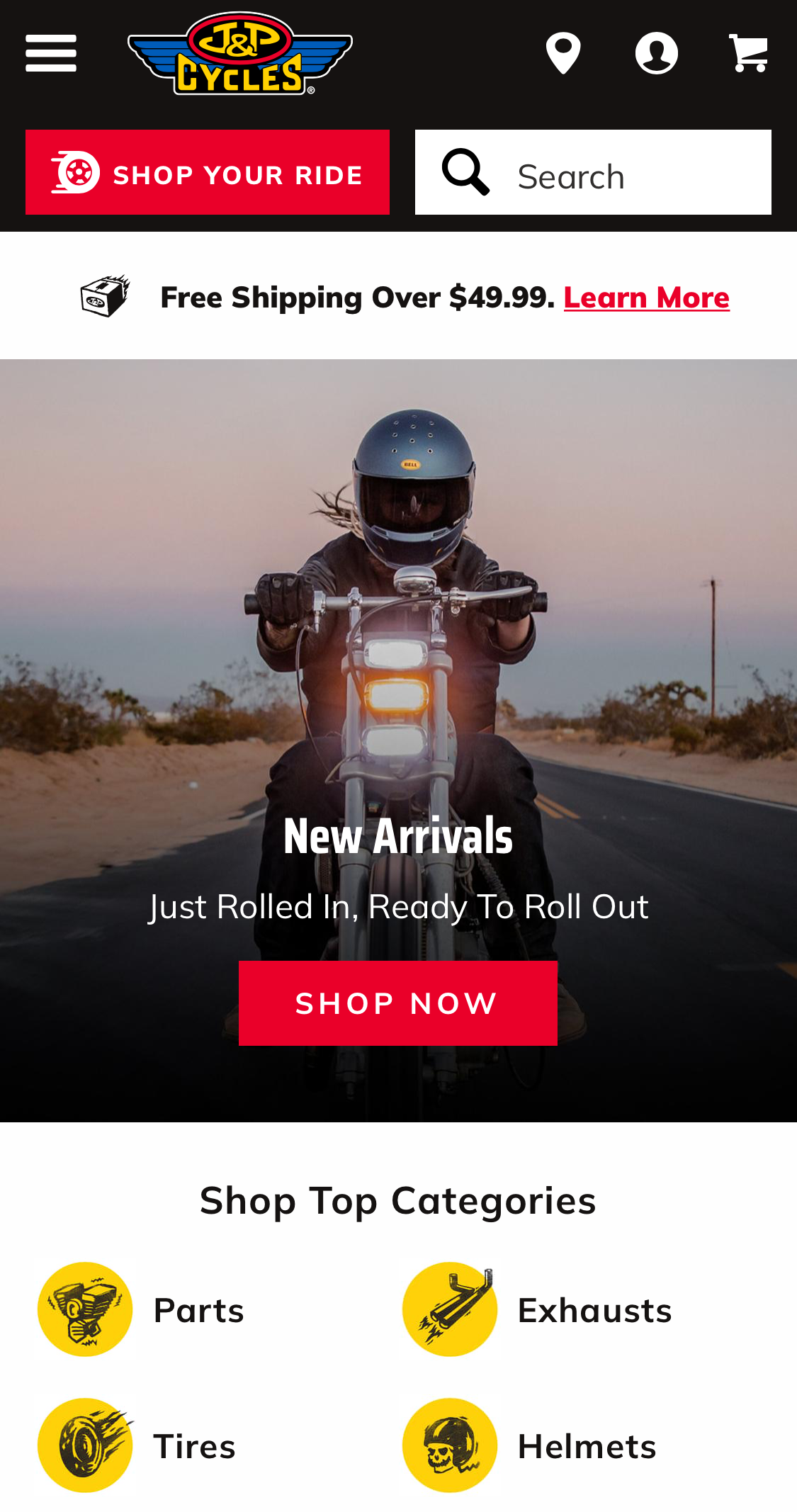 Mobile screenshot of J&P Cycles