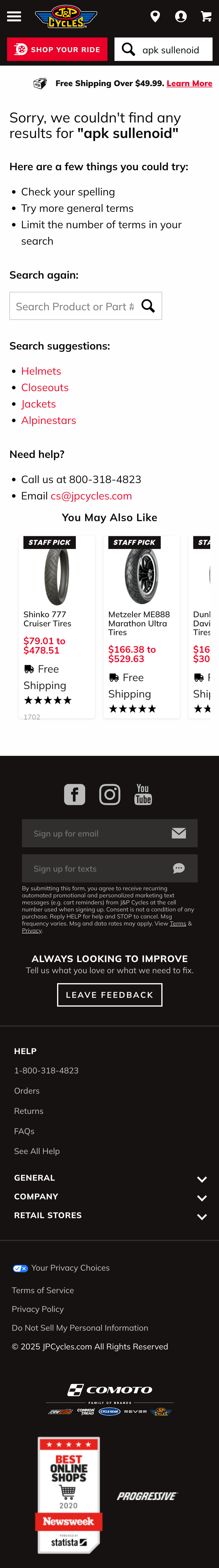 Mobile screenshot of J&P Cycles