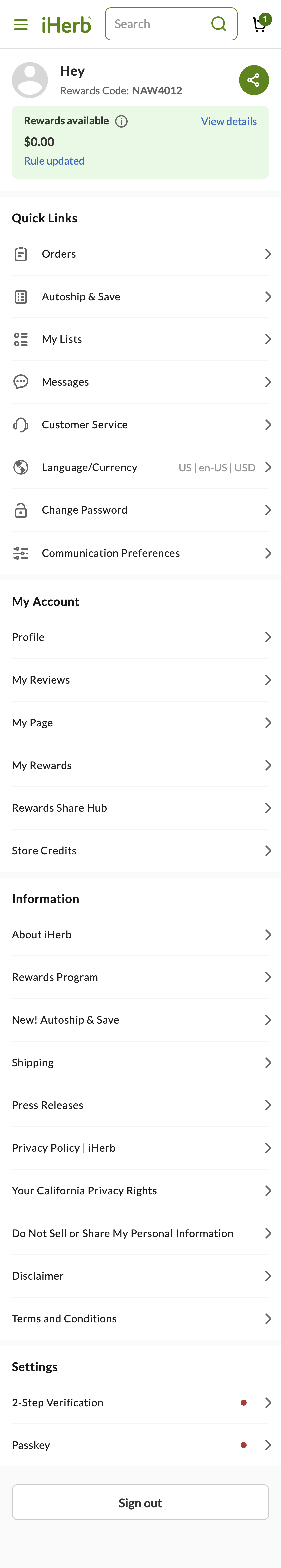 Mobile screenshot of iHerb