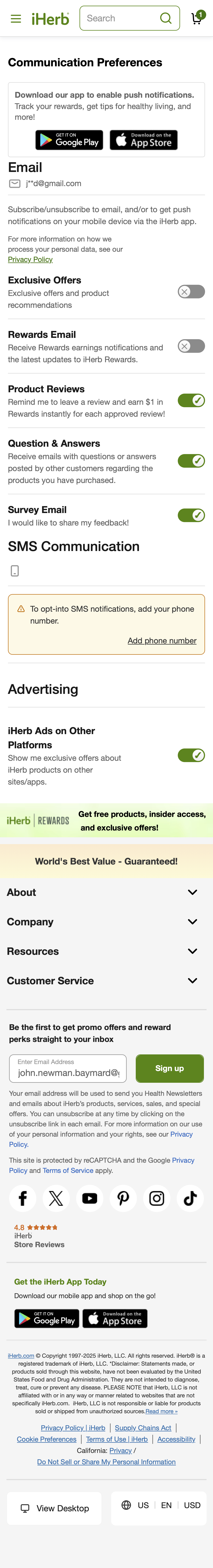 Mobile screenshot of iHerb