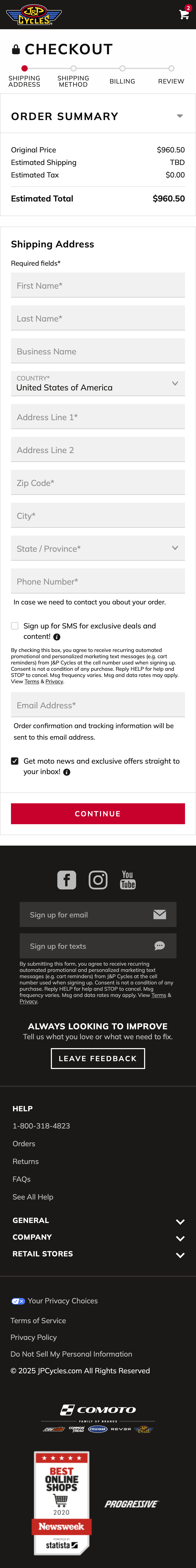 Mobile screenshot of J&P Cycles