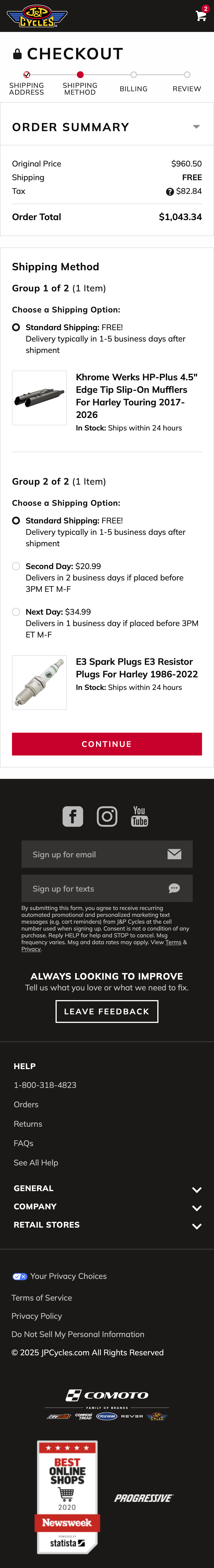 Mobile screenshot of J&P Cycles