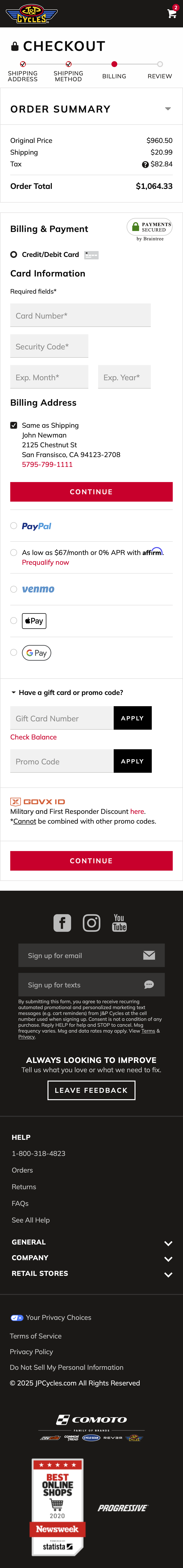 Mobile screenshot of J&P Cycles