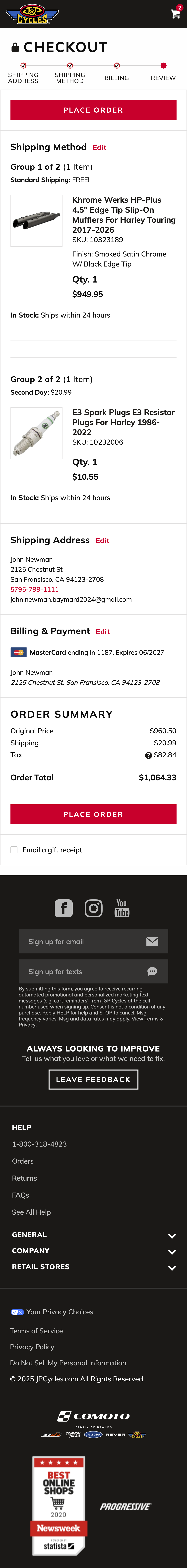 Mobile screenshot of J&P Cycles