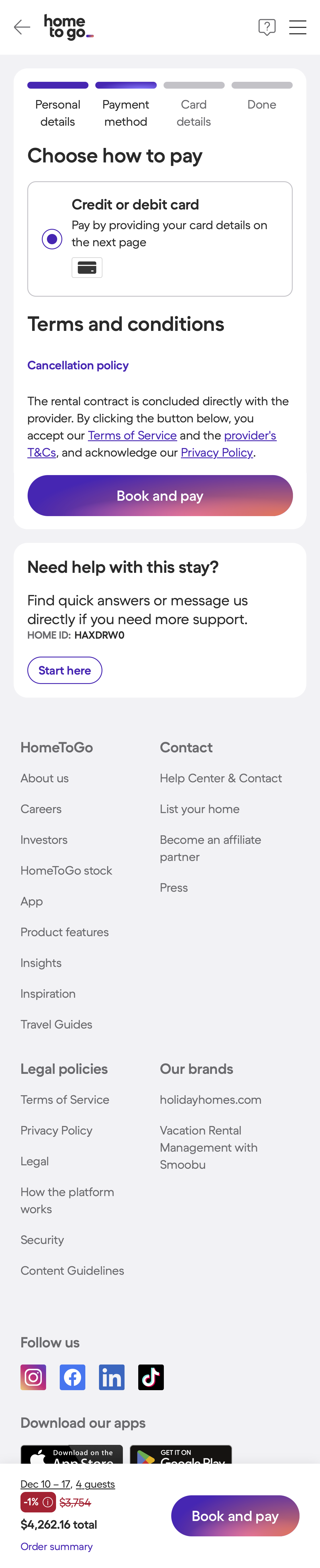 Mobile screenshot of HomeToGo
