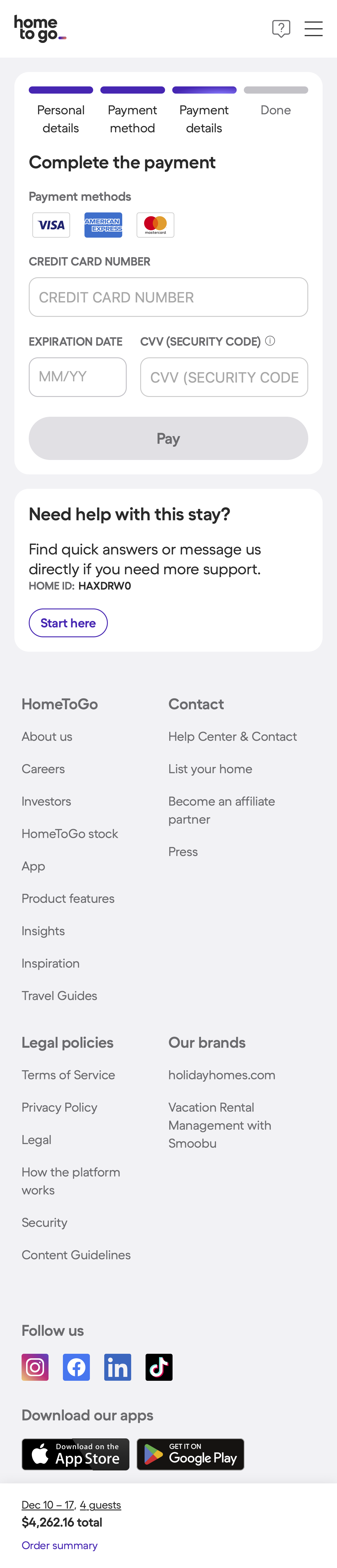 Mobile screenshot of HomeToGo