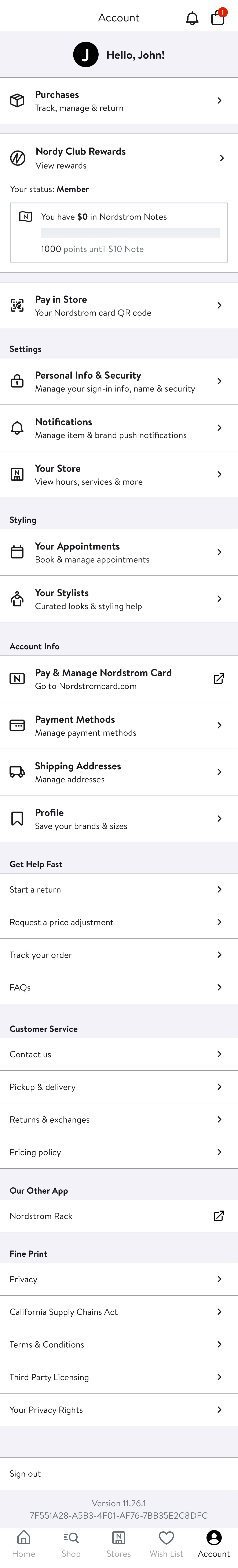 Mobile screenshot of Nordstrom