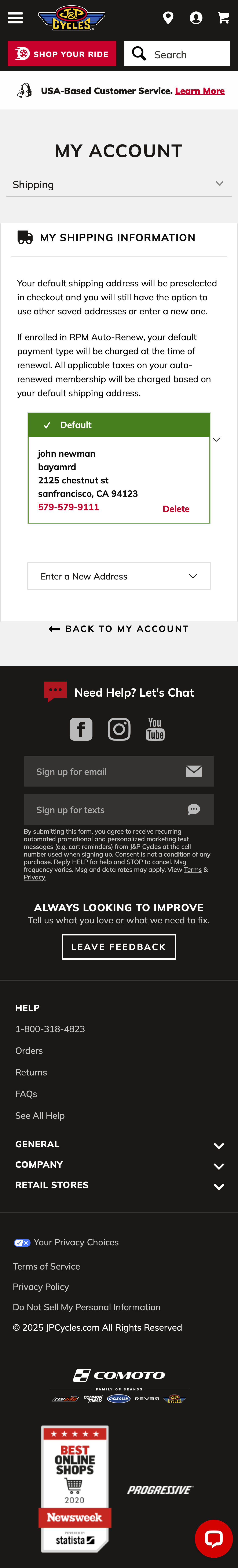 Mobile screenshot of J&P Cycles