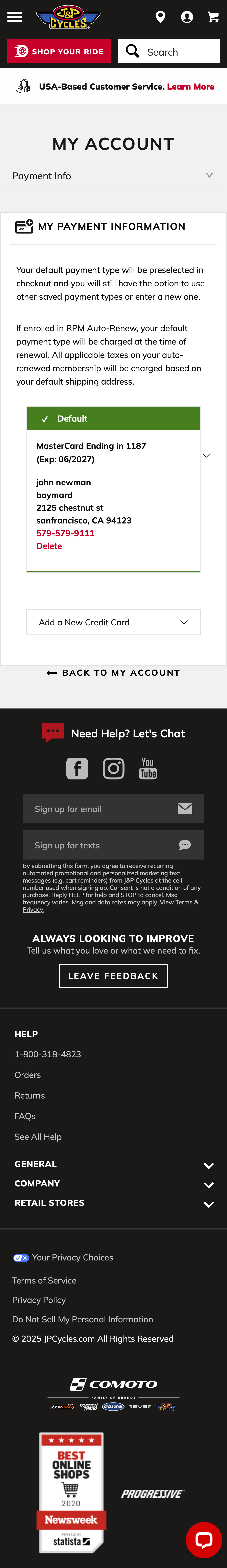 Mobile screenshot of J&P Cycles