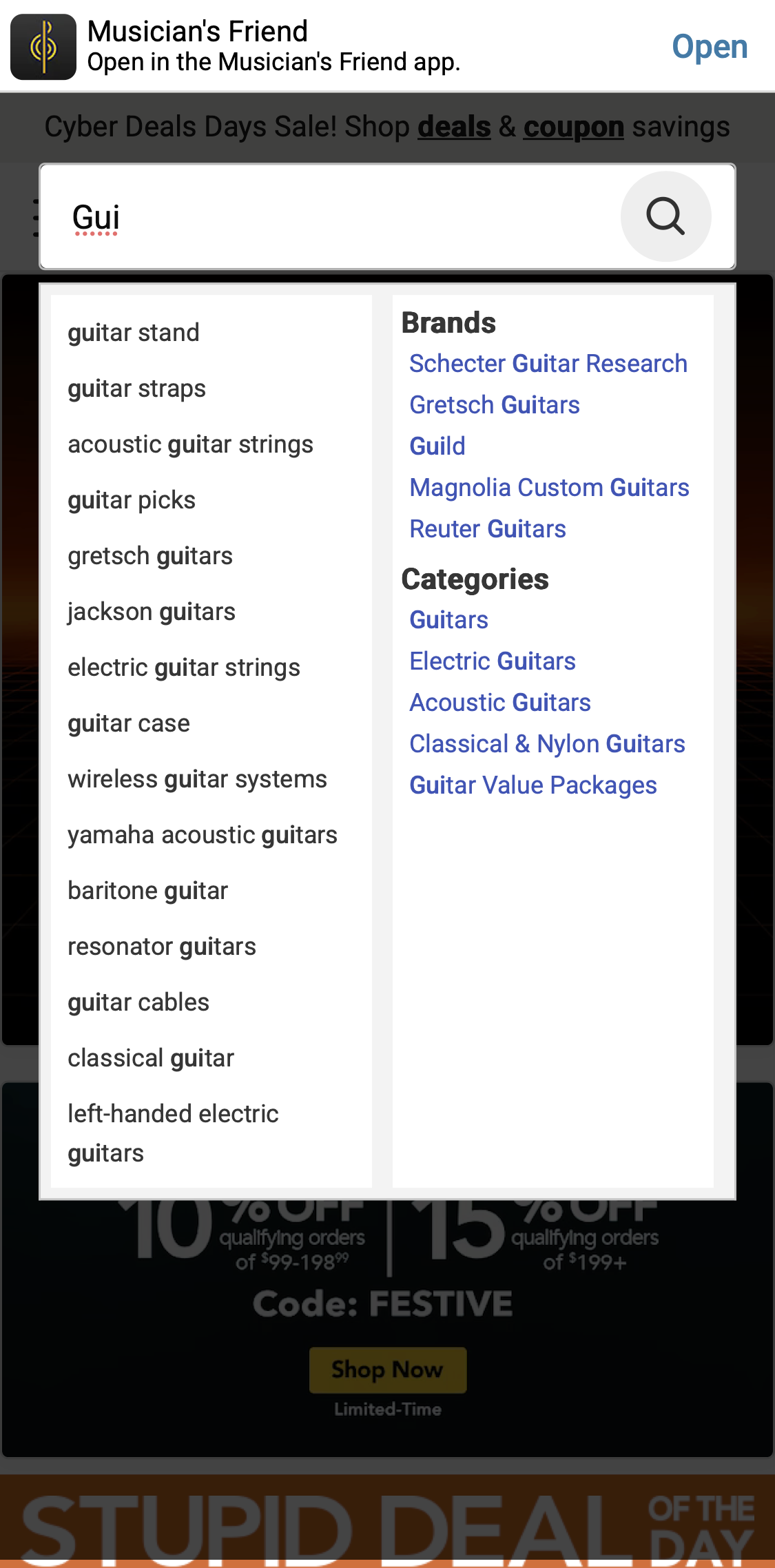Mobile screenshot of Musician’s Friend