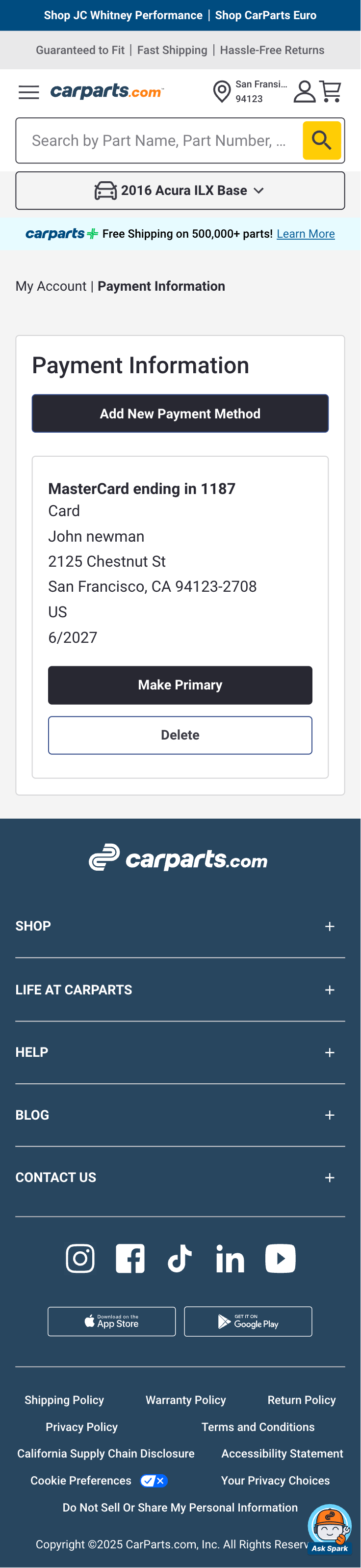Mobile screenshot of CarParts.com