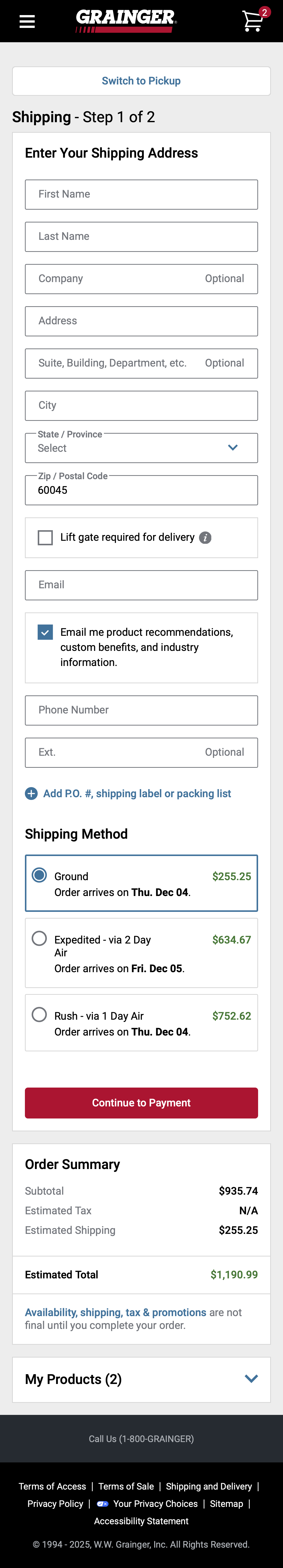 Mobile screenshot of Grainger